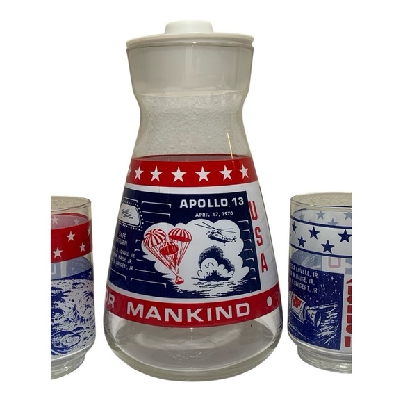 Vintage Libbey Nasa Apollo Missions 11-14 Carafe and Glass Set - Picture 4 of 6